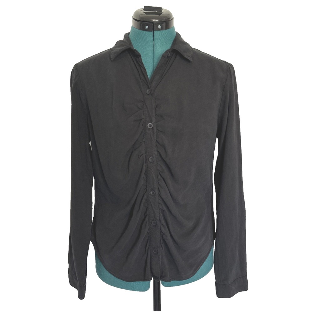 Cloth & Stone Black Button Up Shirt Ruched Front Long Sleeve Womens Small